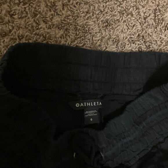 Athleta Cabo Linen 4" Shorts Size 0 Solid Black Elastic Waist Drawstring Pockets - Picture 2 of 3